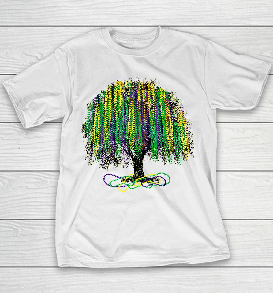 Mardi Gras Tree Beads New Orleans Watercolor Vintage Youth T-Shirt