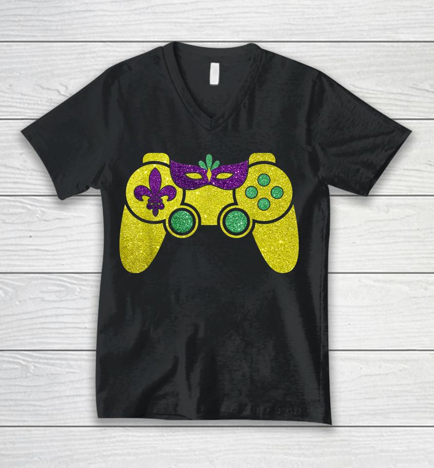 Mardi Gras Video Game Unisex V-Neck T-Shirt