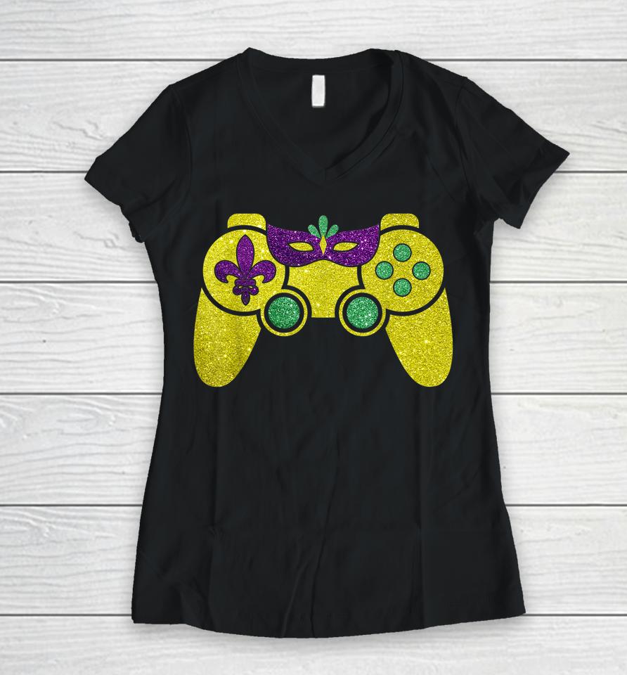 Mardi Gras Video Game Women V-Neck T-Shirt