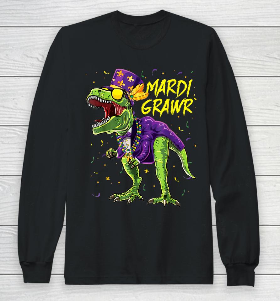 Mardi Grawr T-Rex Boys Mardi Gras Long Sleeve T-Shirt