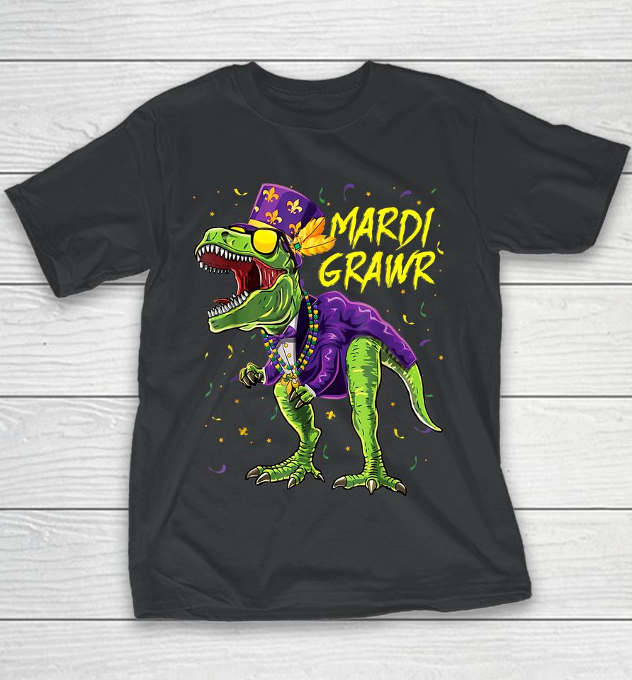 Mardi Grawr T-Rex Boys Mardi Gras Youth T-Shirt