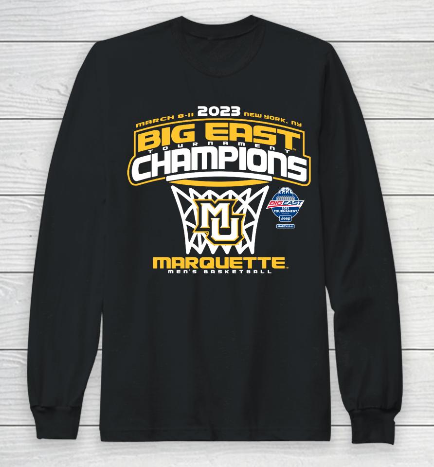Marquette Golden Eagles Blue 84 2023 Big East Men's Basketball Conference Tournament Champions Long Sleeve T-Shirt