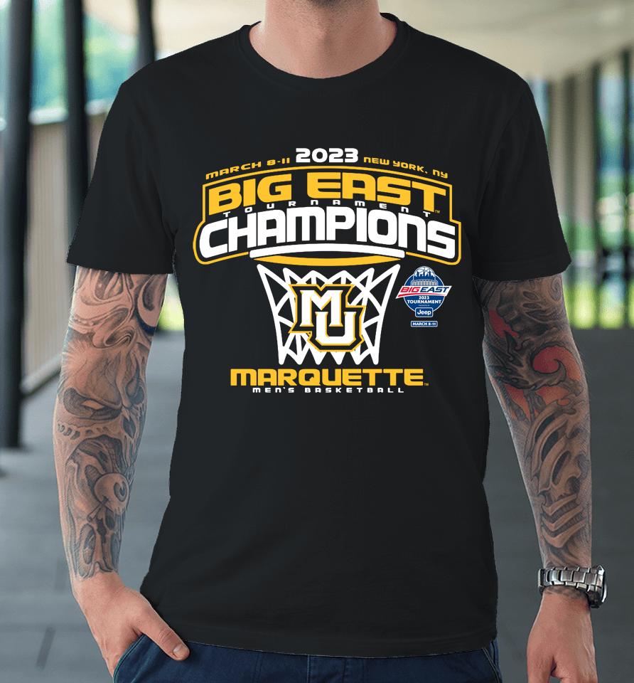 Marquette Golden Eagles Blue 84 2023 Big East Men's Basketball Conference Tournament Champions Premium T-Shirt