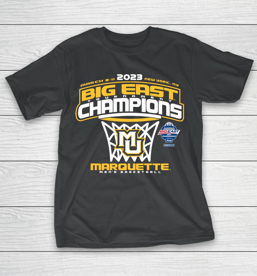 Marquette Golden Eagles Blue 84 2023 Big East Men's Basketball Conference Tournament Champions T-Shirt
