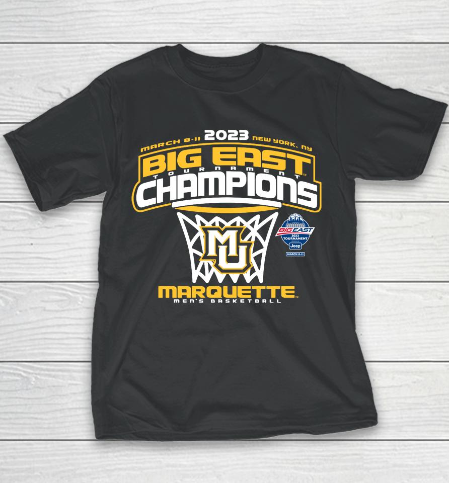 Marquette Golden Eagles Blue 84 2023 Big East Men's Basketball Conference Tournament Champions Youth T-Shirt
