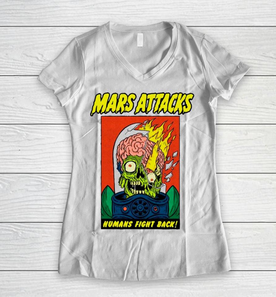 Mars Attacks Humans Fight Back Women V-Neck T-Shirt