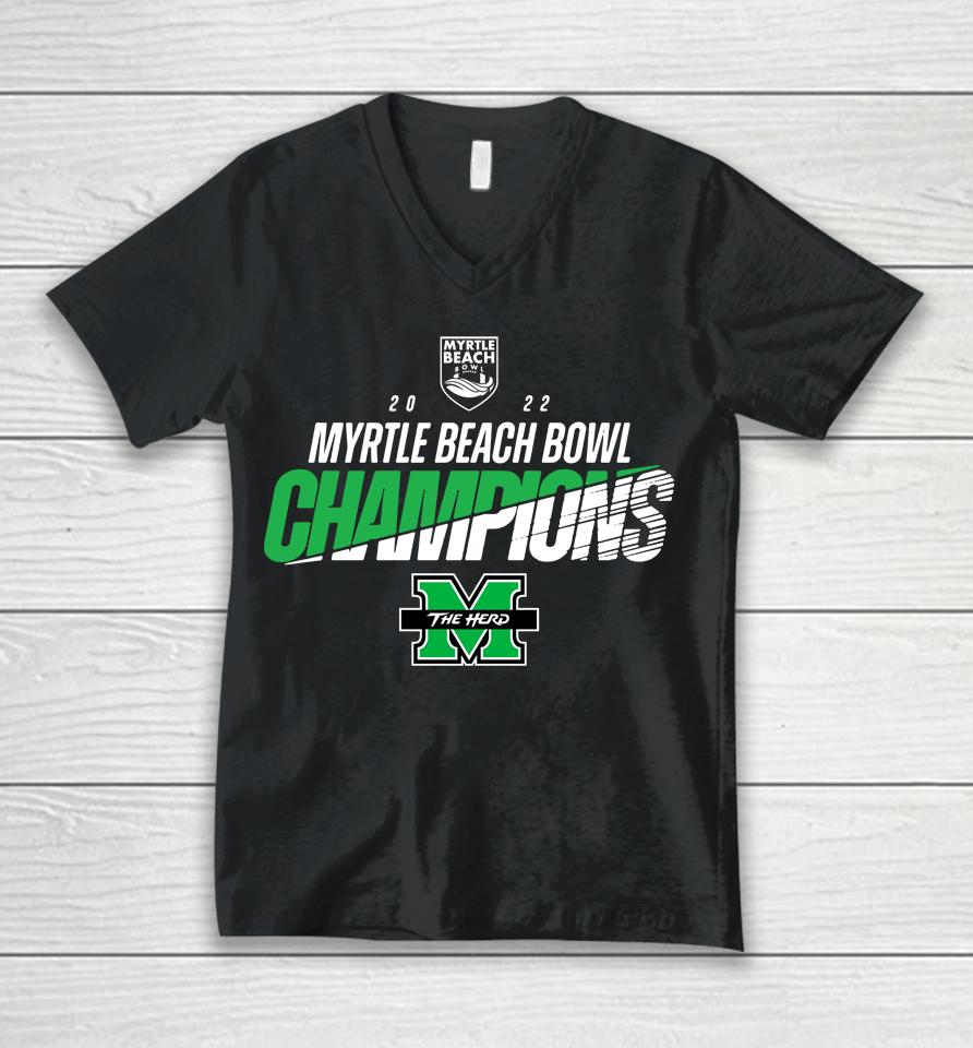 Marshall Champion 2022 Myrtle Beach Bowl Black Unisex V-Neck T-Shirt