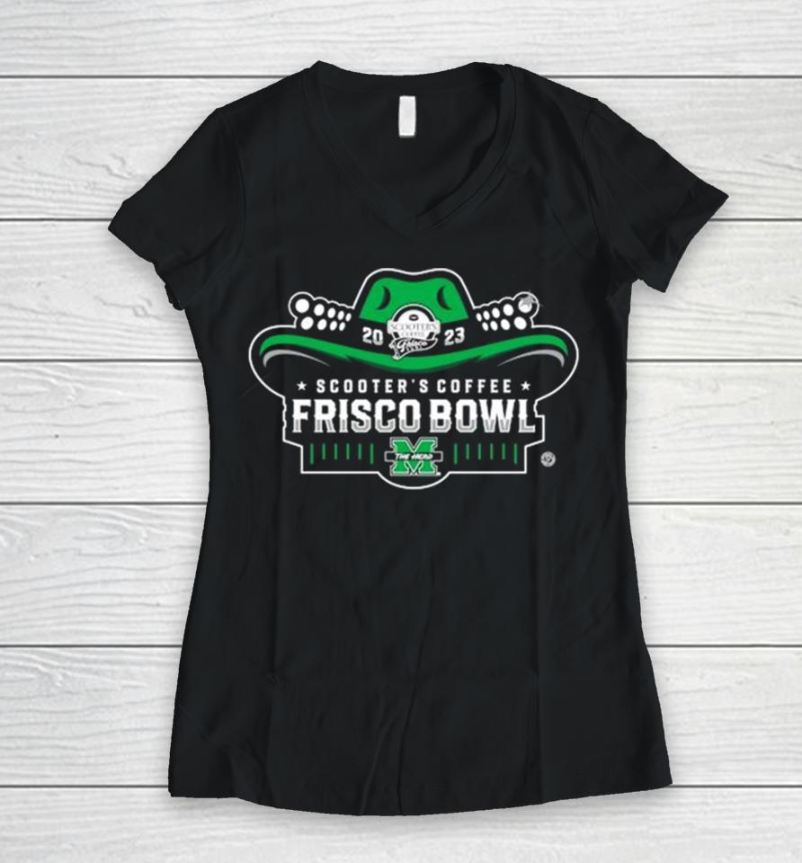 Marshall Thundering Herd Football 2023 Scooter’s Coffee Frisco Bowl Women V-Neck T-Shirt