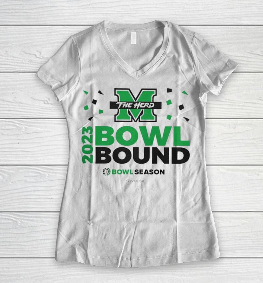 Marshall Thundering Herd Football Bowl Bound 2023 Bowl Season Women V-Neck T-Shirt