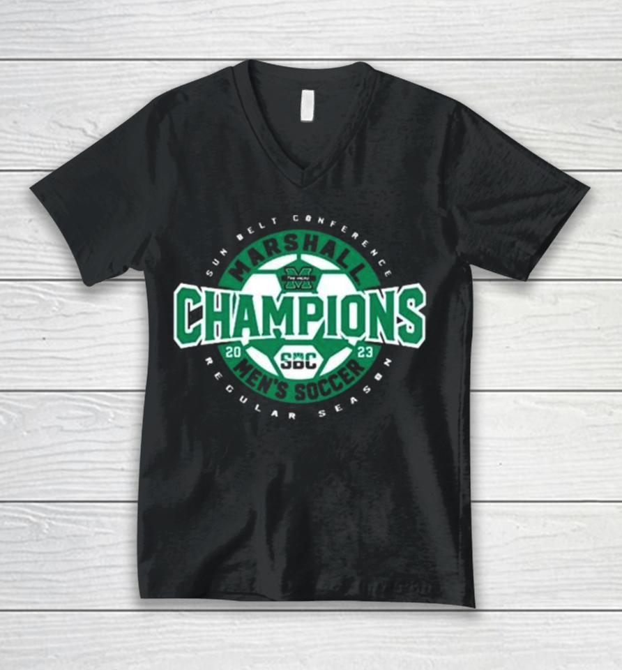 Marshall Thundering Herd Sun Belt Conference Regular Season 2023 Men’s Soccer Champions Unisex V-Neck T-Shirt