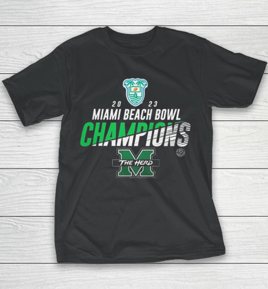 Marshall University 2023 Miami Beach Bowl Champions Marshall Thundering Herd Youth T-Shirt