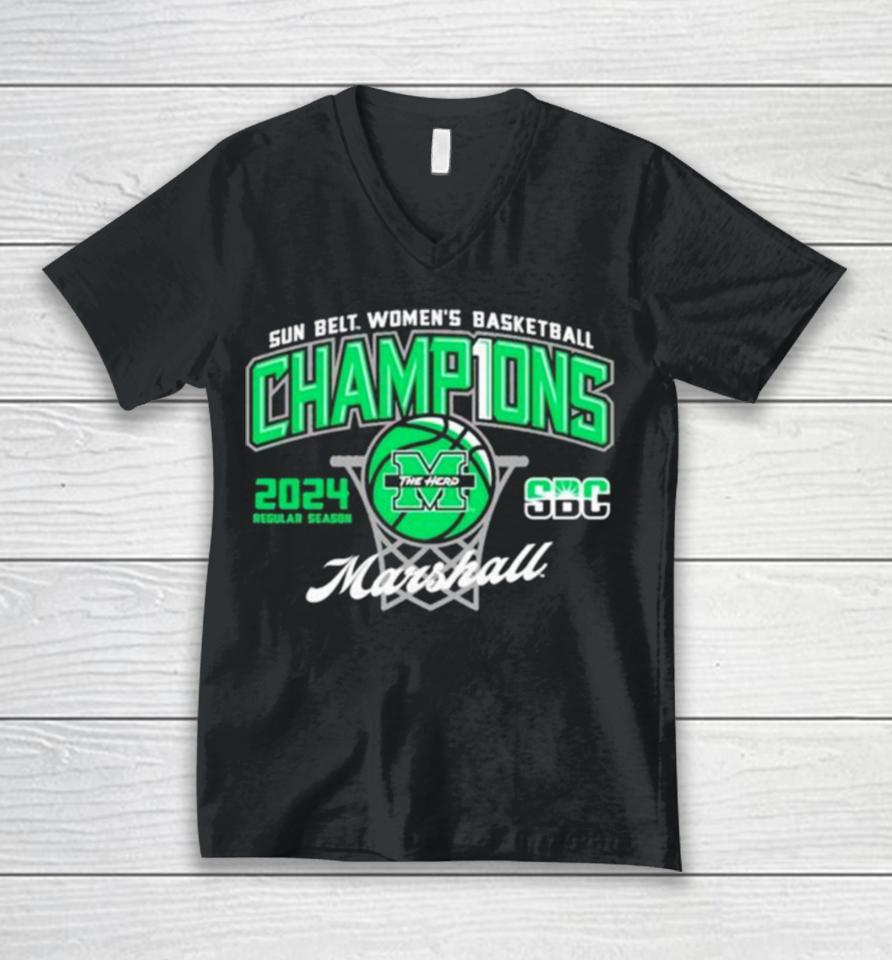 Marshall University Women’s Basketball 2024 Sun Belt Conference Regular Season Champions Unisex V-Neck T-Shirt
