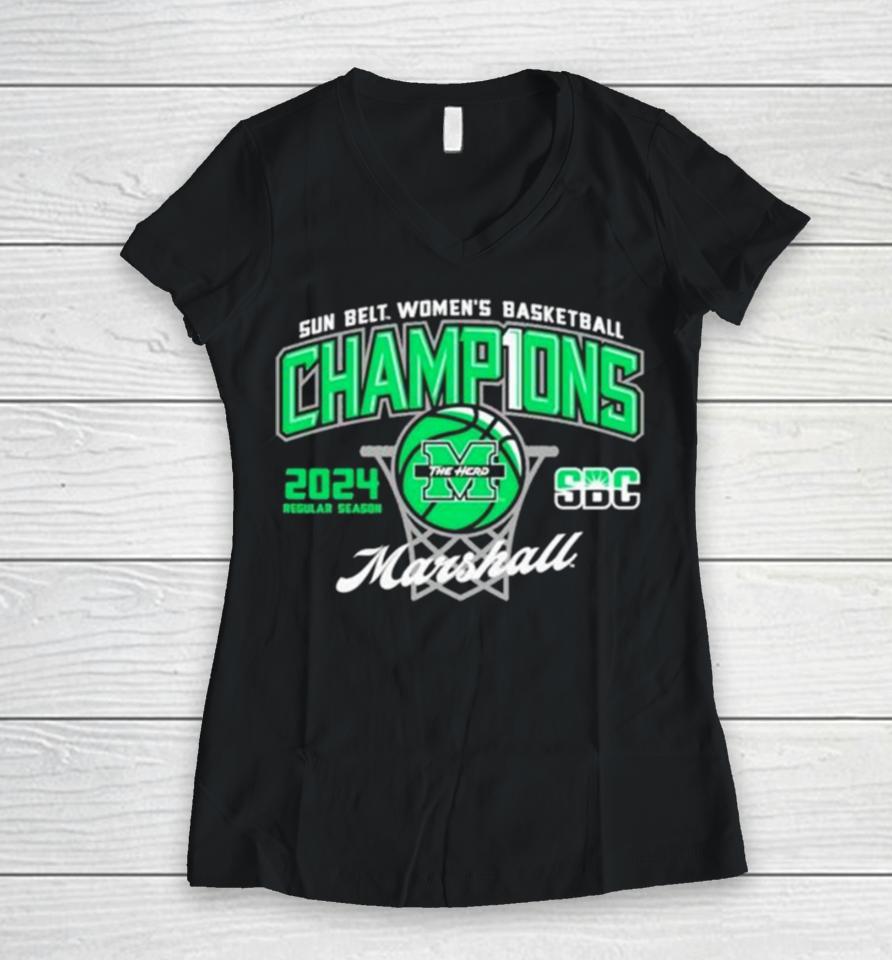 Marshall University Women’s Basketball 2024 Sun Belt Conference Regular Season Champions Women V-Neck T-Shirt