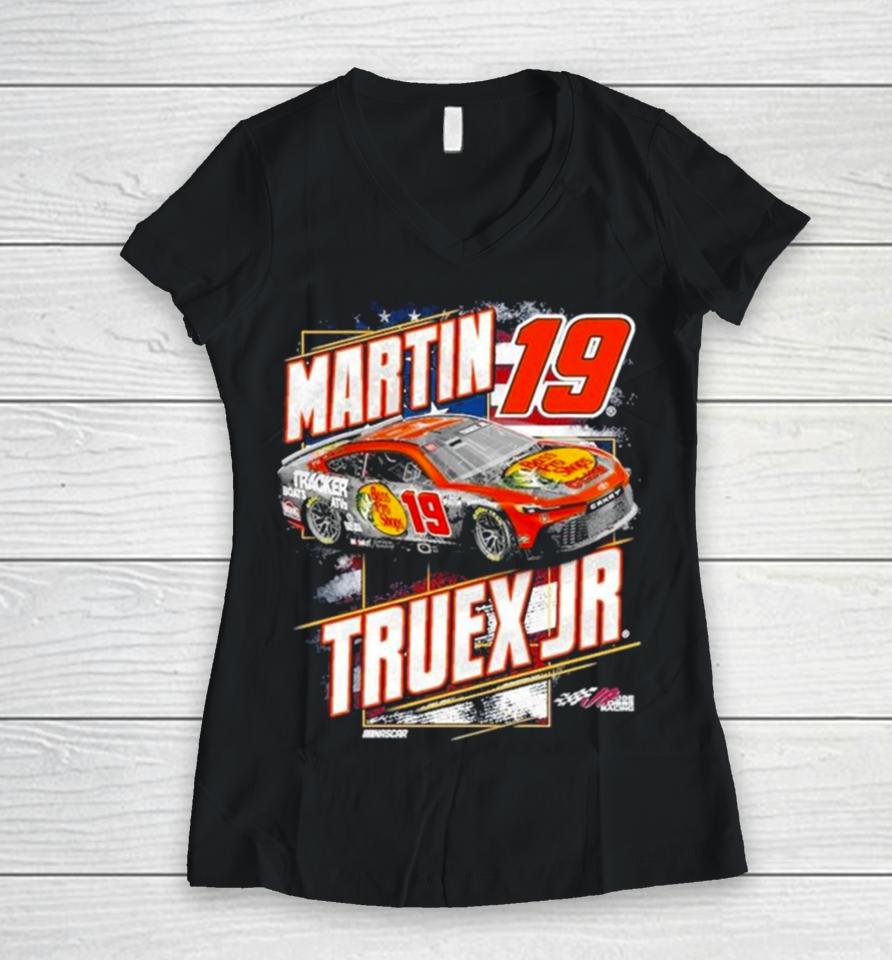 Martin Truex Jr Joe Gibbs Racing Team Collection Navy Bass Pro Shops Patriotic 2024 Women V-Neck T-Shirt