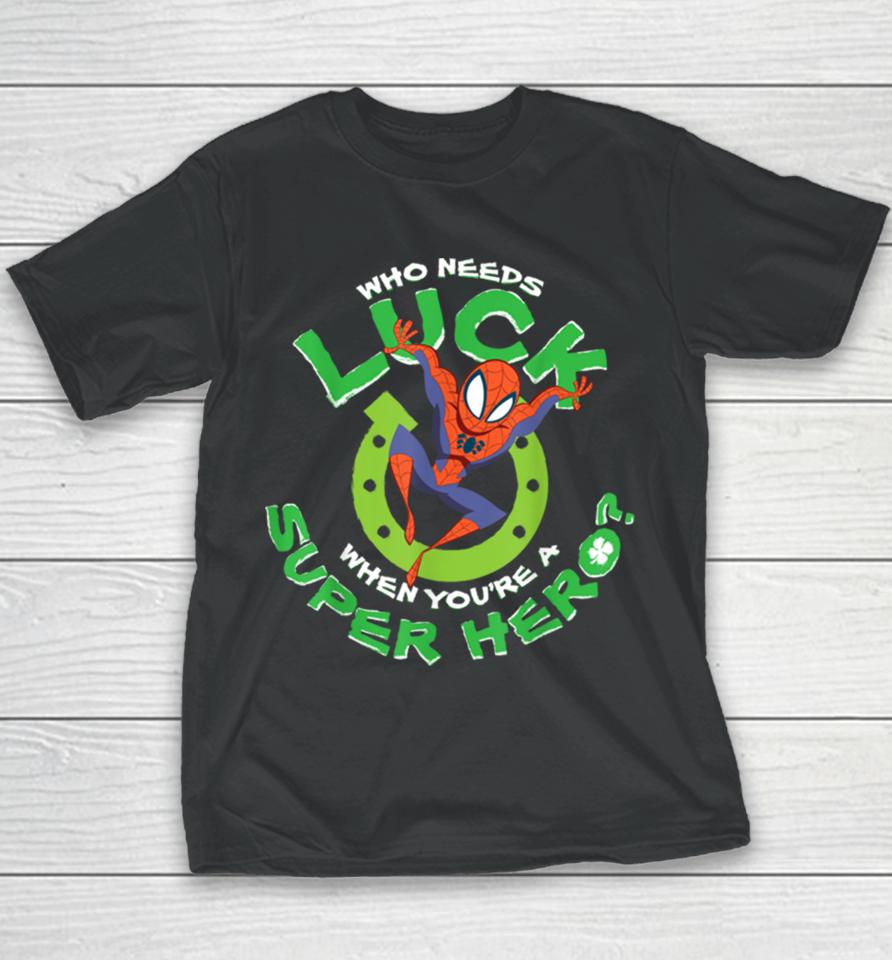 Marvel Spider Man Who Needs Luck St Patrick’s Day Youth T-Shirt