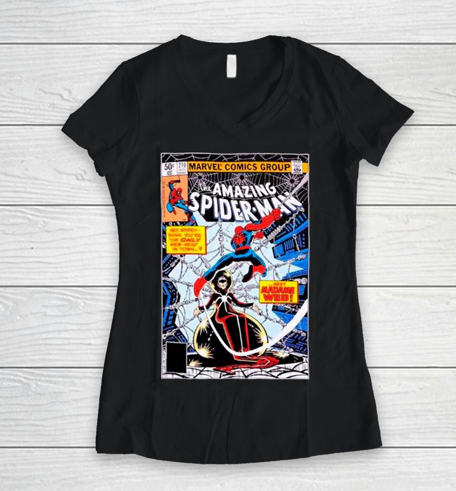 Marvel The Amazing Spider Man Madame Web Comic Cover Women V-Neck T-Shirt