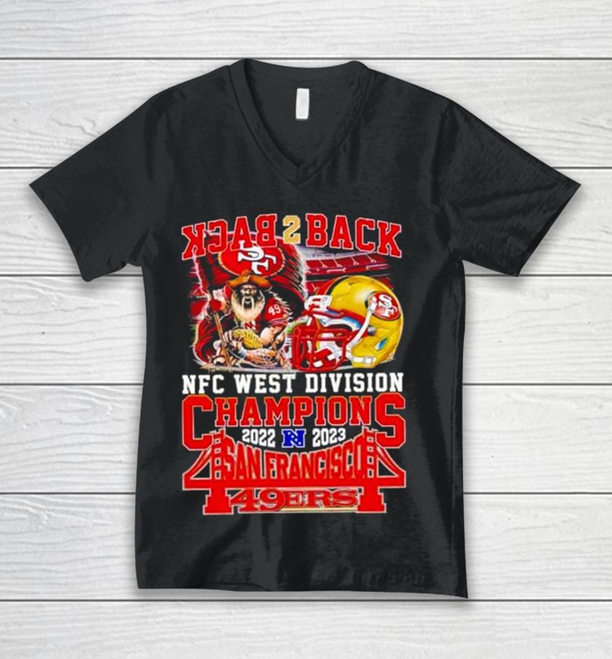 Mascot Helmet Back 2 Back Nfc West Division Champions 2022 2023 San Francisco 49Ers Unisex V-Neck T-Shirt