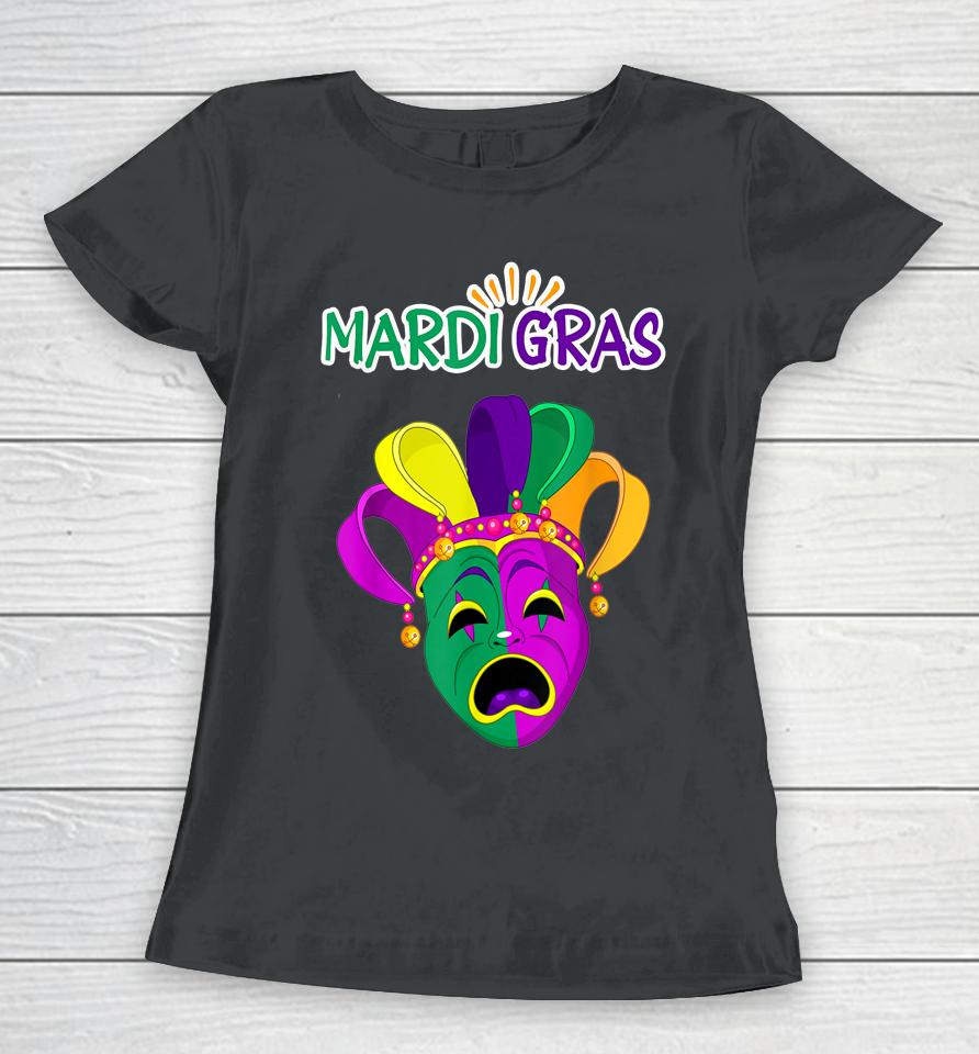 Mask And Face Mask Funny Mardi Gras Women T-Shirt