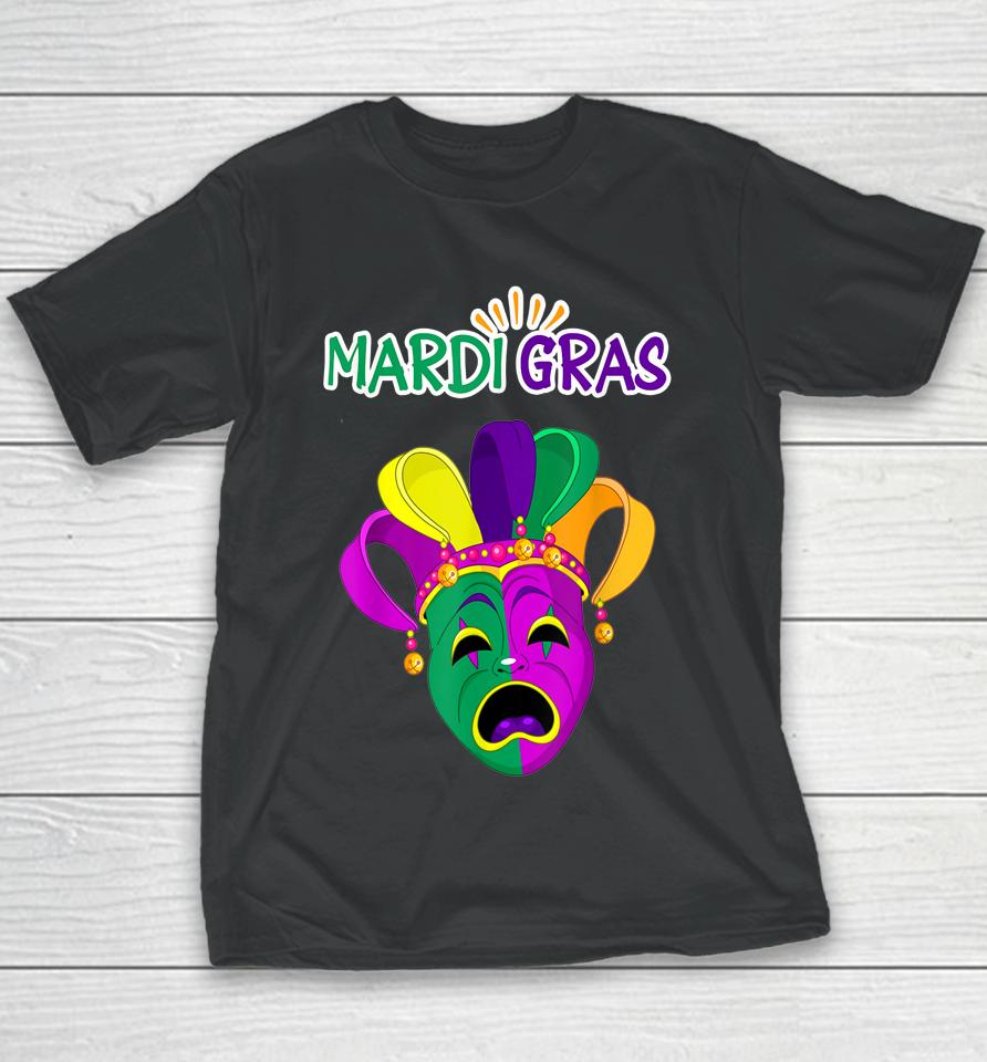 Mask And Face Mask Funny Mardi Gras Youth T-Shirt