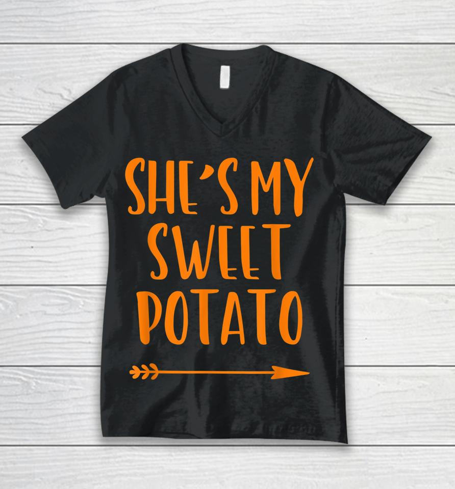 Matching Couple She's My Sweet Potato Thanksgiving I Yam Unisex V-Neck T-Shirt