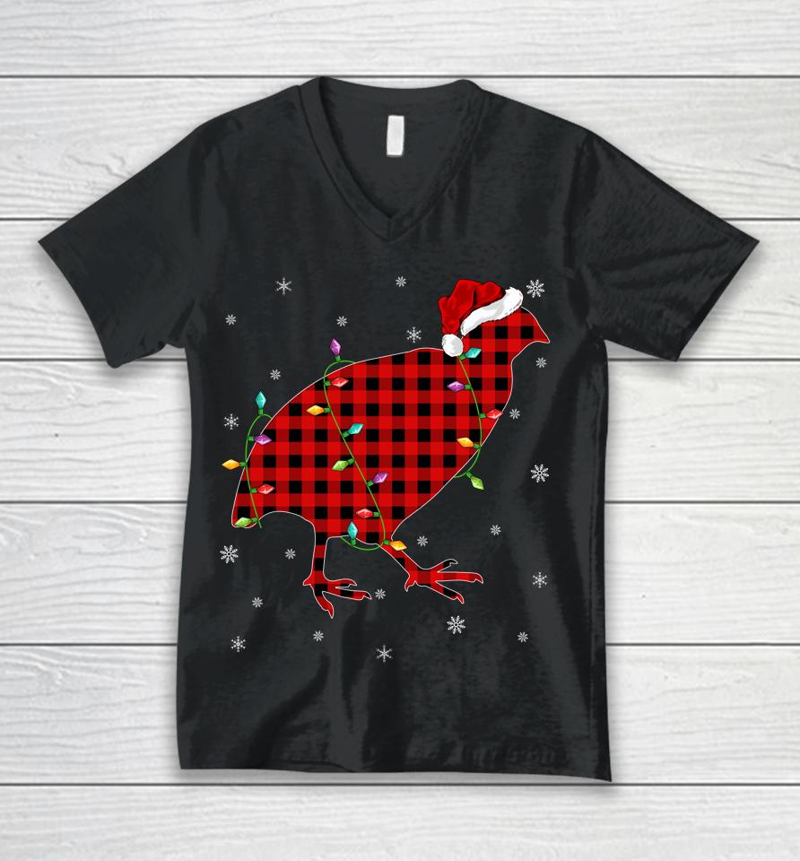 Matching Family Buffalo Plaid Quail Bird Christmas Pajama Unisex V-Neck T-Shirt