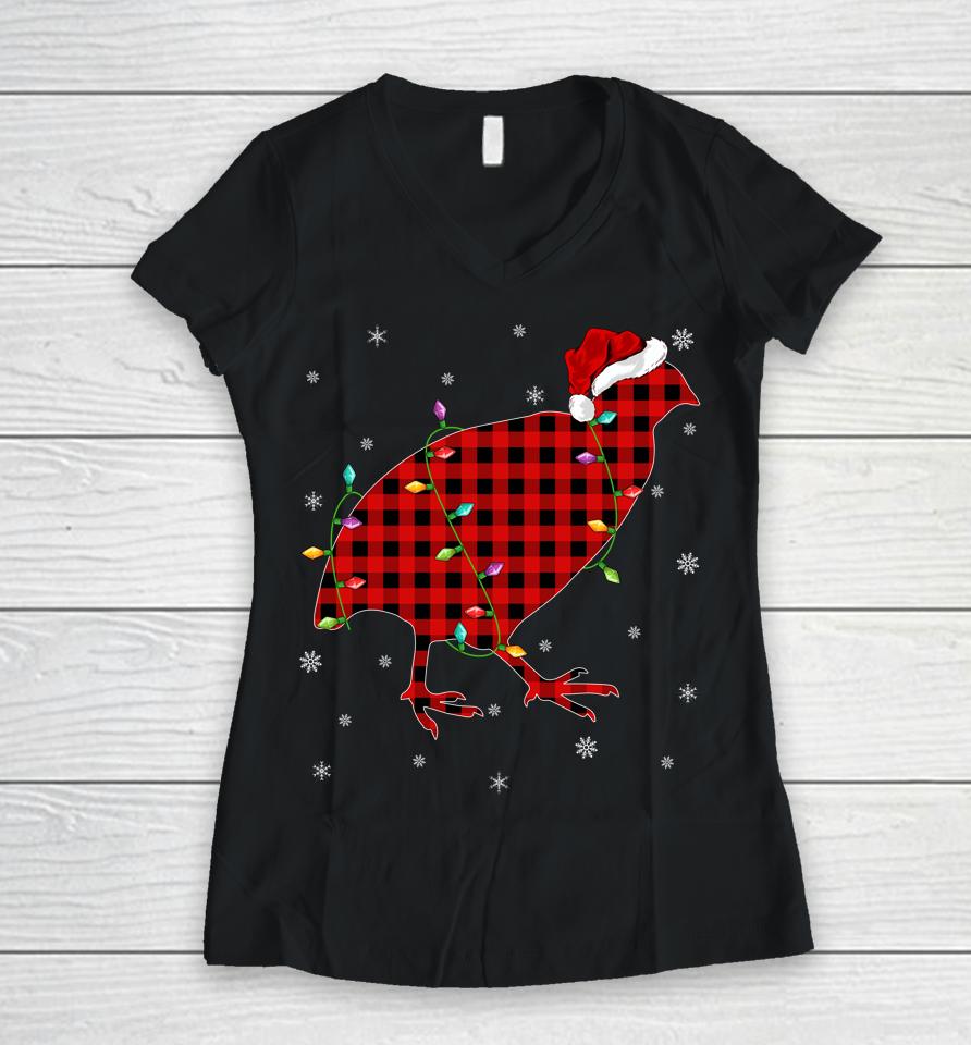 Matching Family Buffalo Plaid Quail Bird Christmas Pajama Women V-Neck T-Shirt
