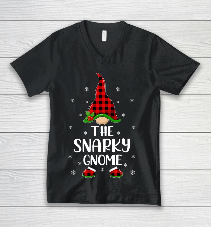 Matching Family Buffalo Plaid The Snarky Gnome Christmas Unisex V-Neck T-Shirt