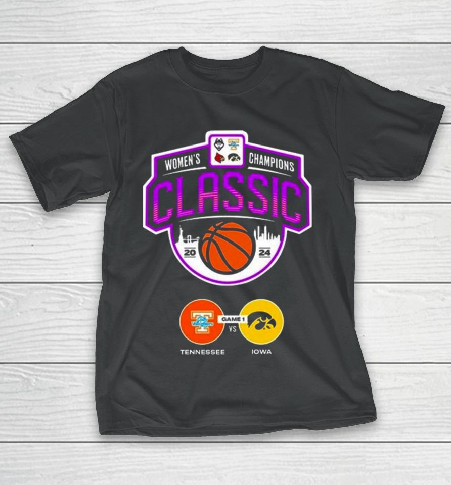 Matchup Tennessee Volunteers Versus Iowa Hawkeyes Women Champions Classic Ncaa March Madness 2024 T-Shirt