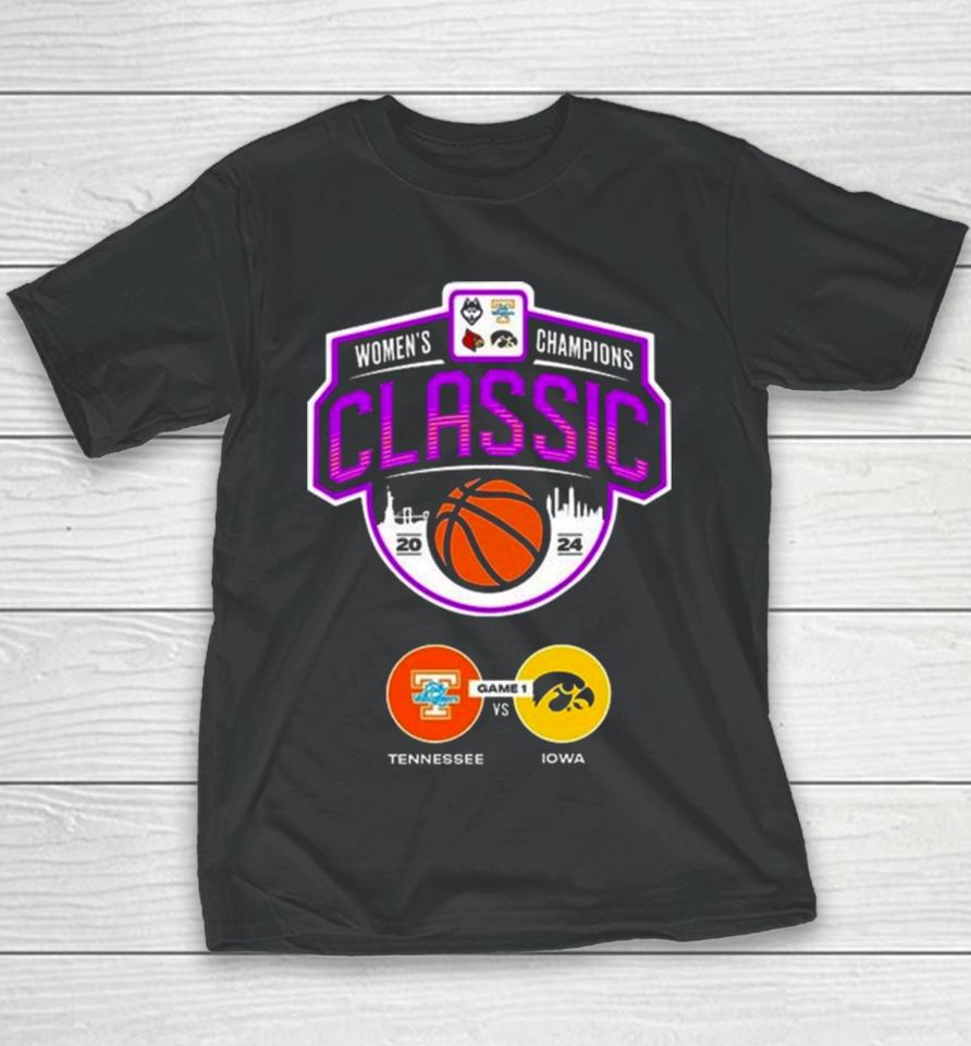 Matchup Tennessee Volunteers Versus Iowa Hawkeyes Women Champions Classic Ncaa March Madness 2024 Youth T-Shirt