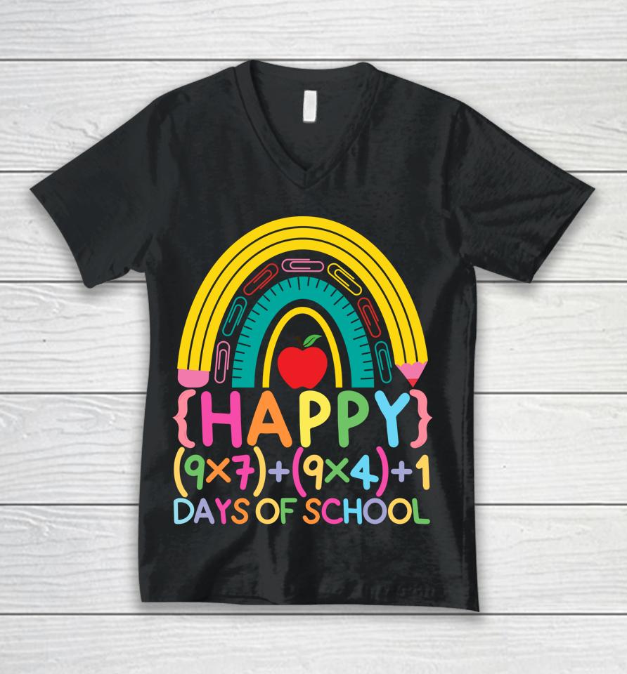 Math Formula Happy 100Th Day Of School Cute Rainbow For Kids Unisex V-Neck T-Shirt