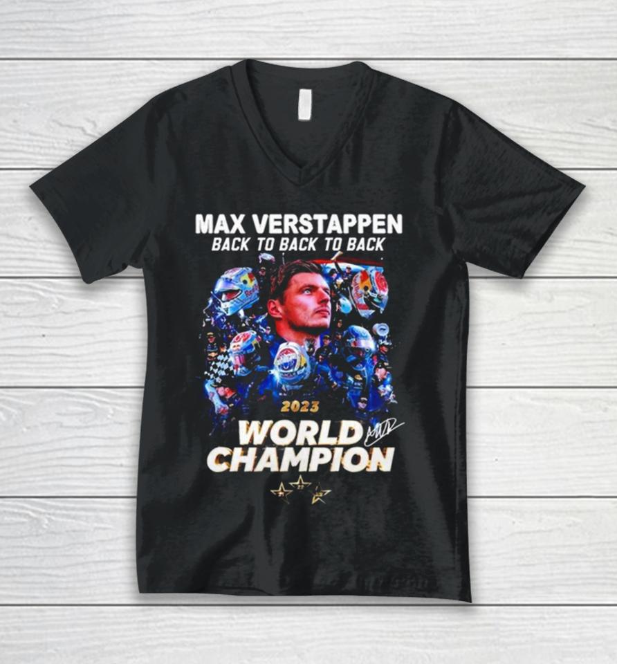 Max Verstappen Back To Back To Back 2023 World Champion Signature Unisex V-Neck T-Shirt