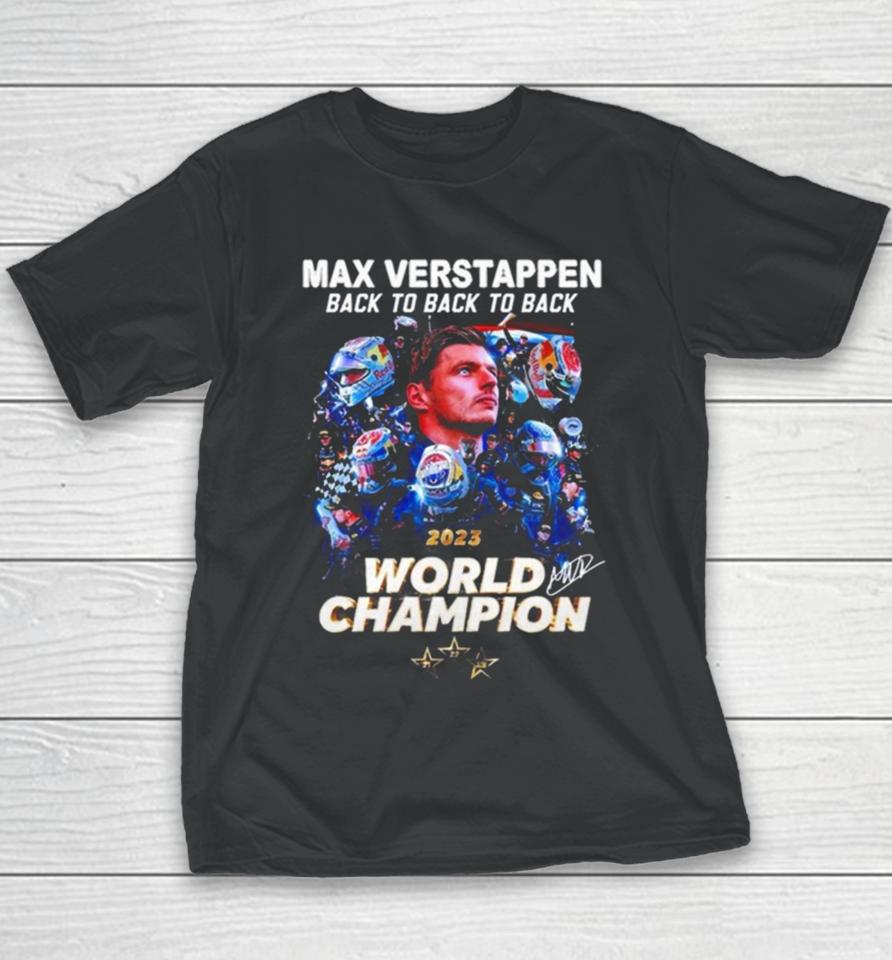 Max Verstappen Back To Back To Back 2023 World Champion Signature Youth T-Shirt