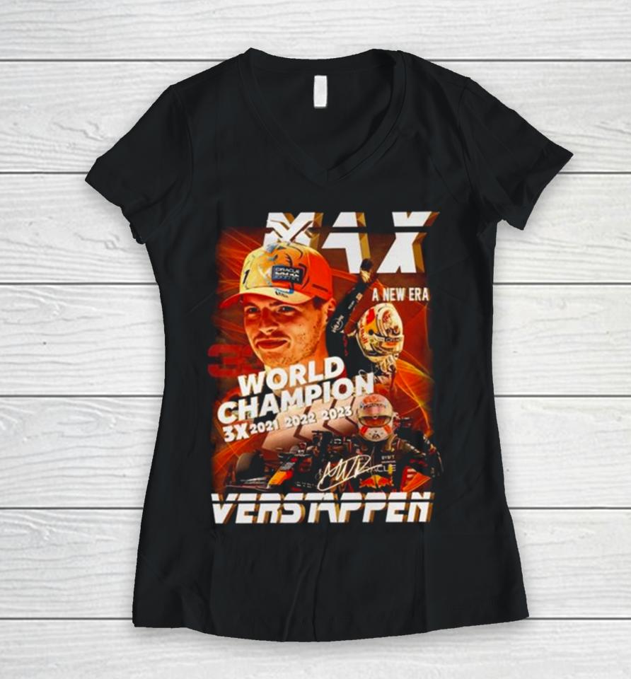 Max Verstappen World Champion A New Era 3X 2021 2023 Signature Women V-Neck T-Shirt