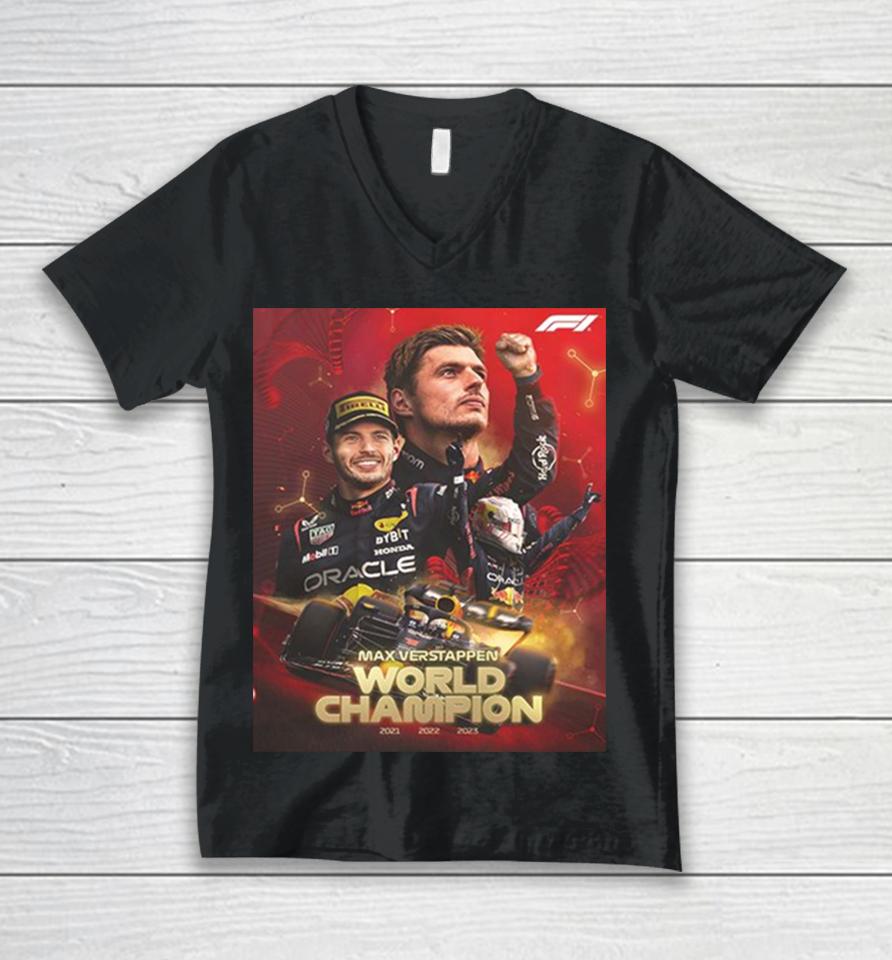 Max Verstappen World Champion Formula 1 2021 2022 20223 Three Time F1 Champion Congratulations Unisex V-Neck T-Shirt