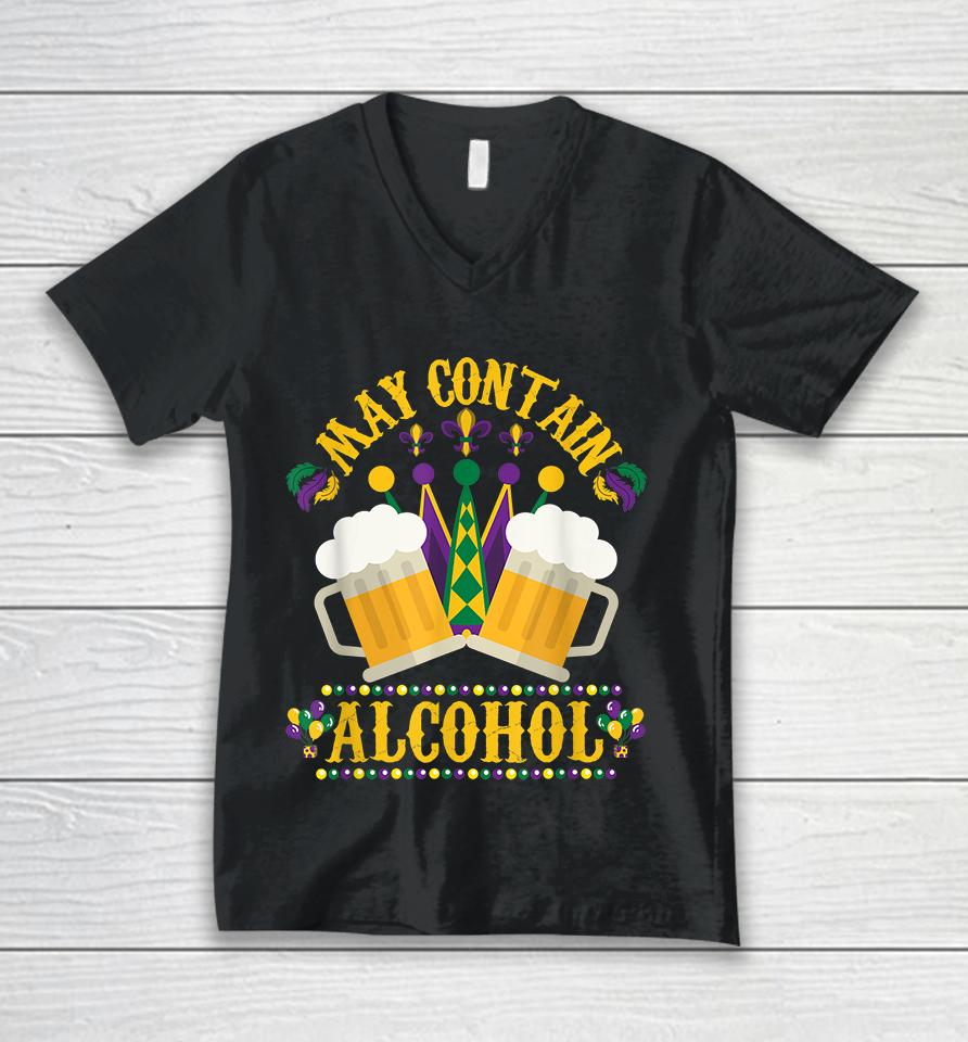 May Contain Alcohol Beer Mardi Gras Unisex V-Neck T-Shirt