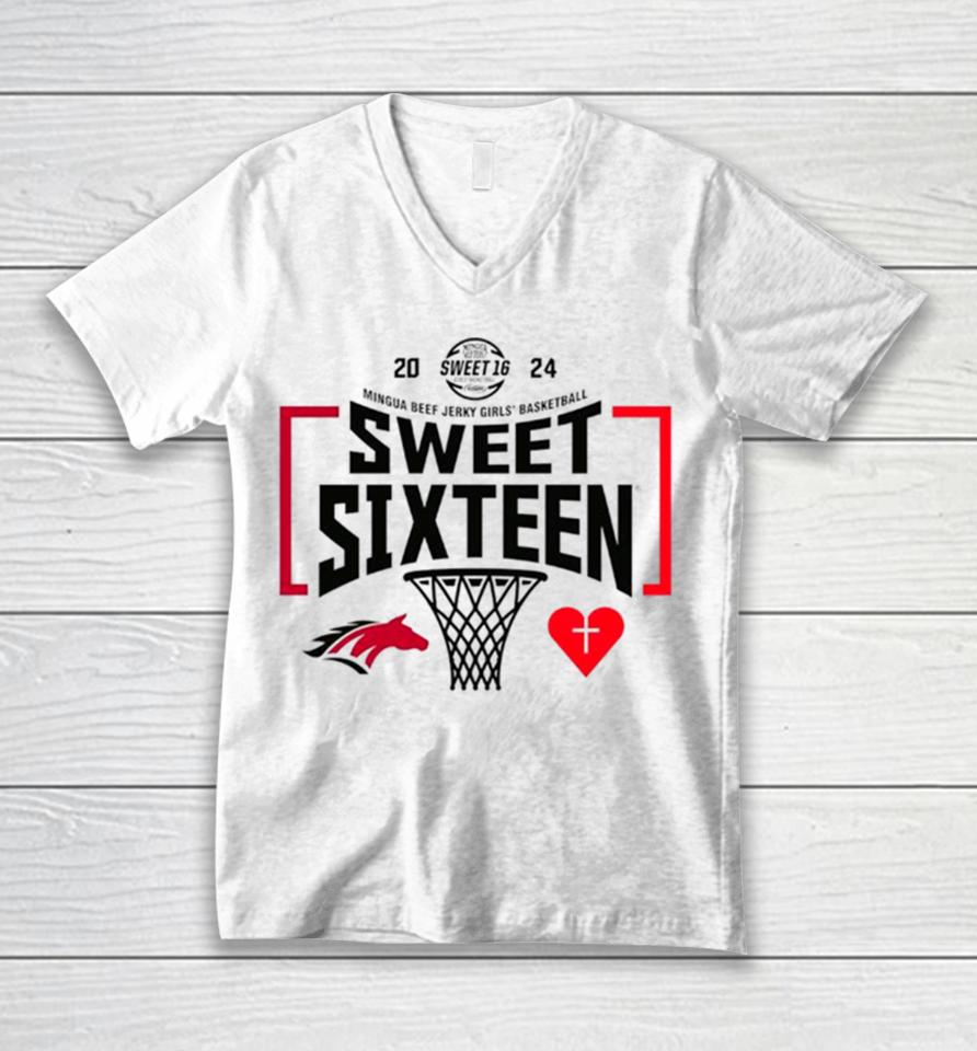 Mccracken County Vs Sacred Heart 2024 Mingua Beef Jerky Girls’ Basketball Sweet Sixteen State Tournament Unisex V-Neck T-Shirt