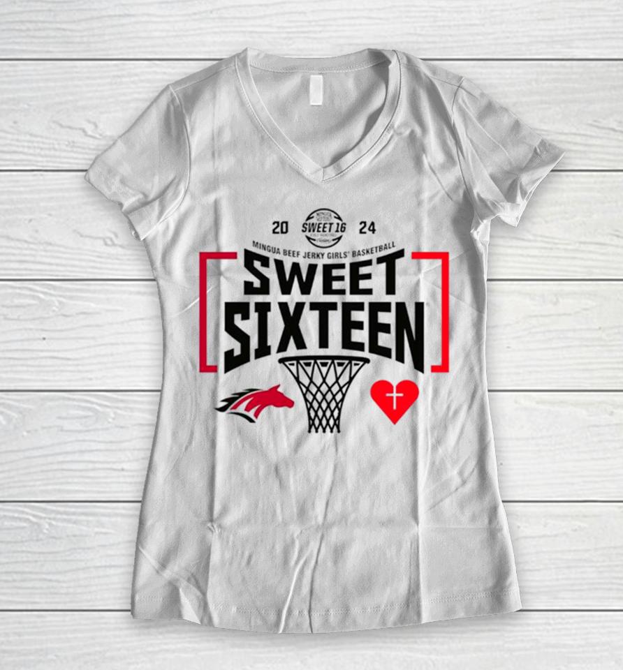 Mccracken County Vs Sacred Heart 2024 Mingua Beef Jerky Girls’ Basketball Sweet Sixteen State Tournament Women V-Neck T-Shirt