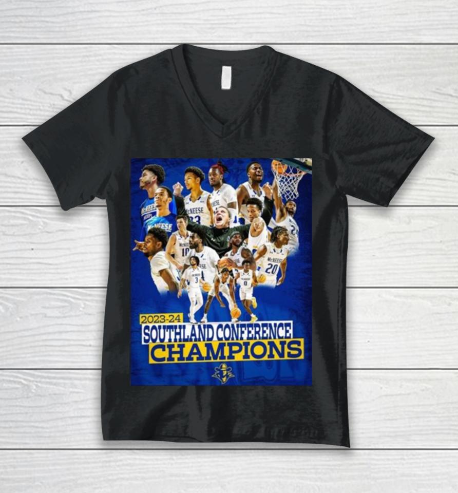 Mcneese State Cowboys Men’s Basketball 2024 Southland Conference Champions Unisex V-Neck T-Shirt