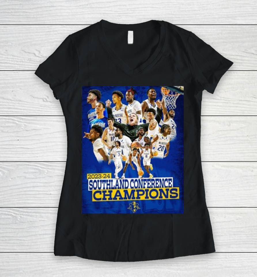 Mcneese State Cowboys Men’s Basketball 2024 Southland Conference Champions Women V-Neck T-Shirt