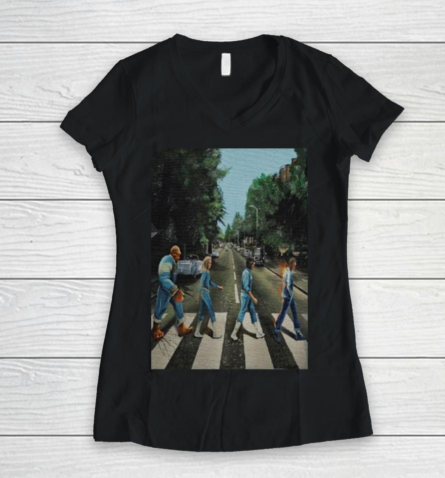 Mcu Fantastic Four Abbey Road Artwork Women V-Neck T-Shirt
