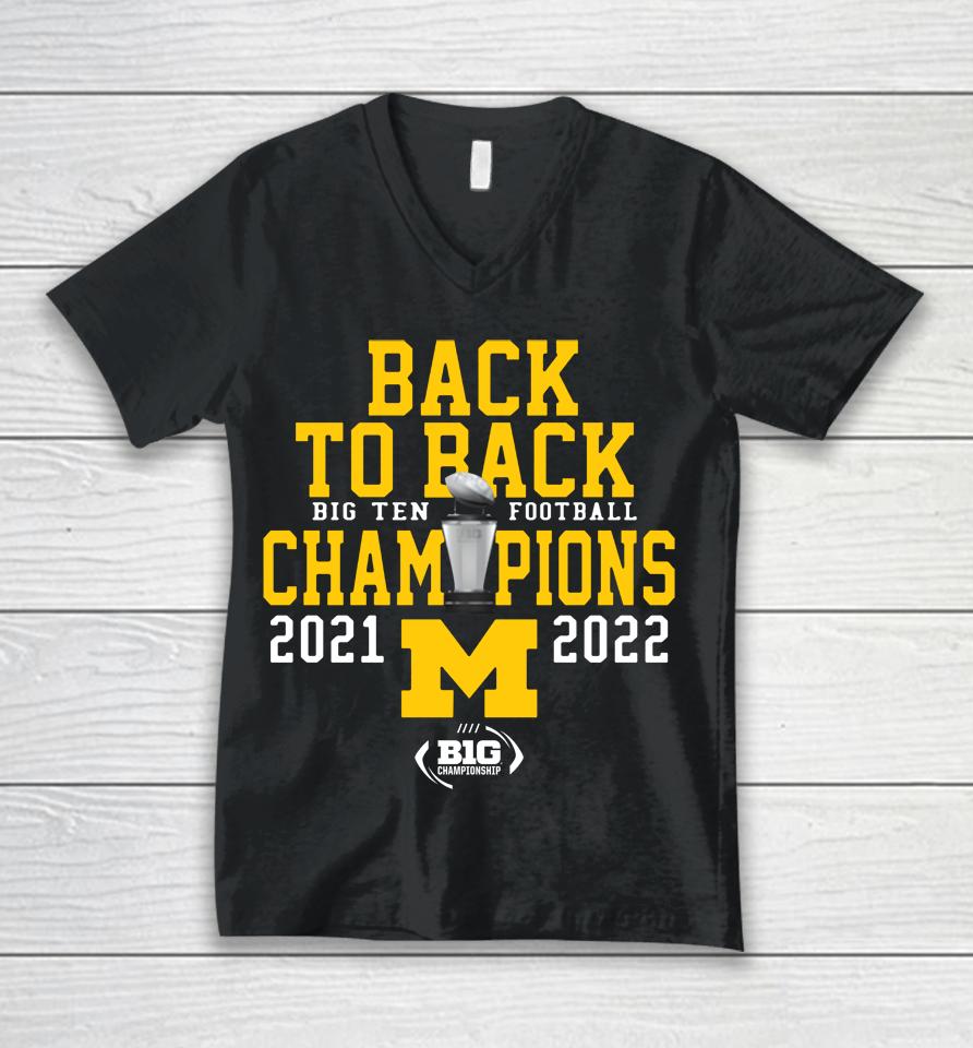 Mden Back-To-Back Michigan Big Ten Champions 2021 2022 Unisex V-Neck T-Shirt
