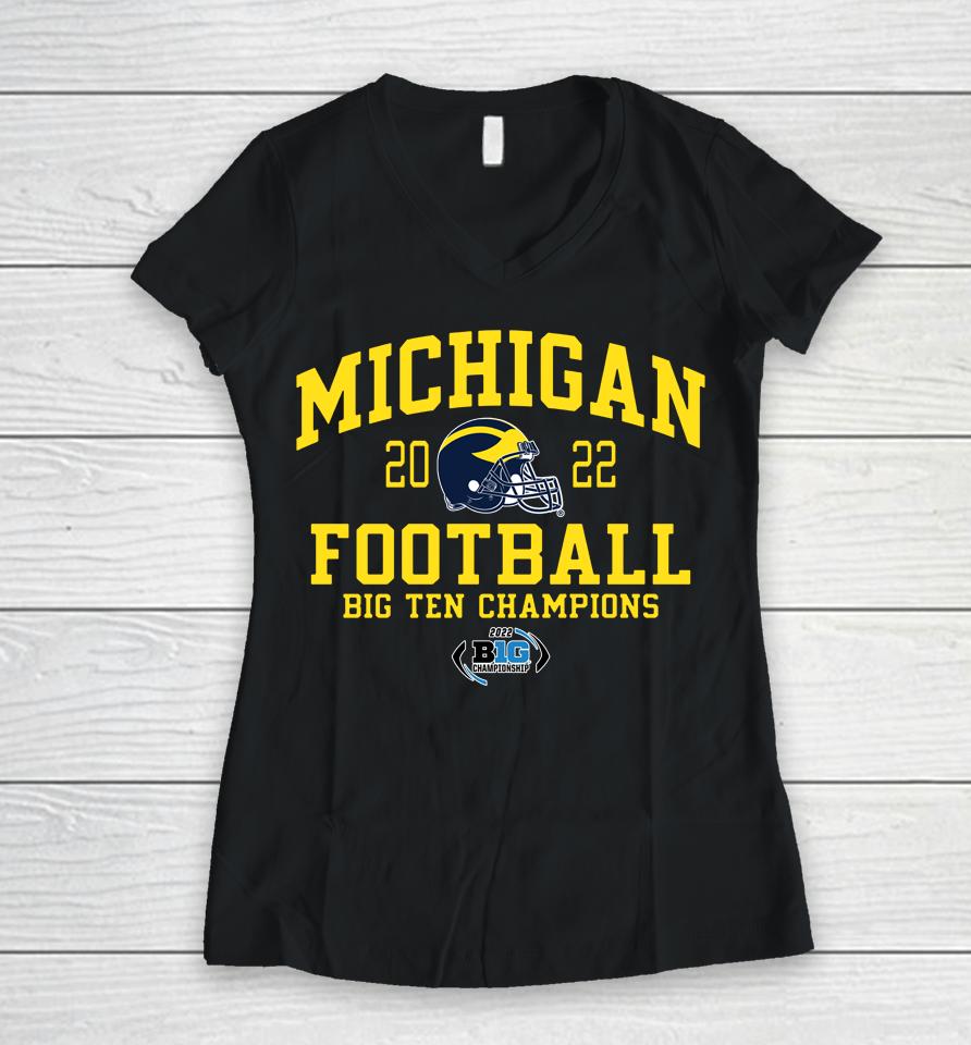 Mden Michigan Football 2022 Big Ten Champions Women V-Neck T-Shirt