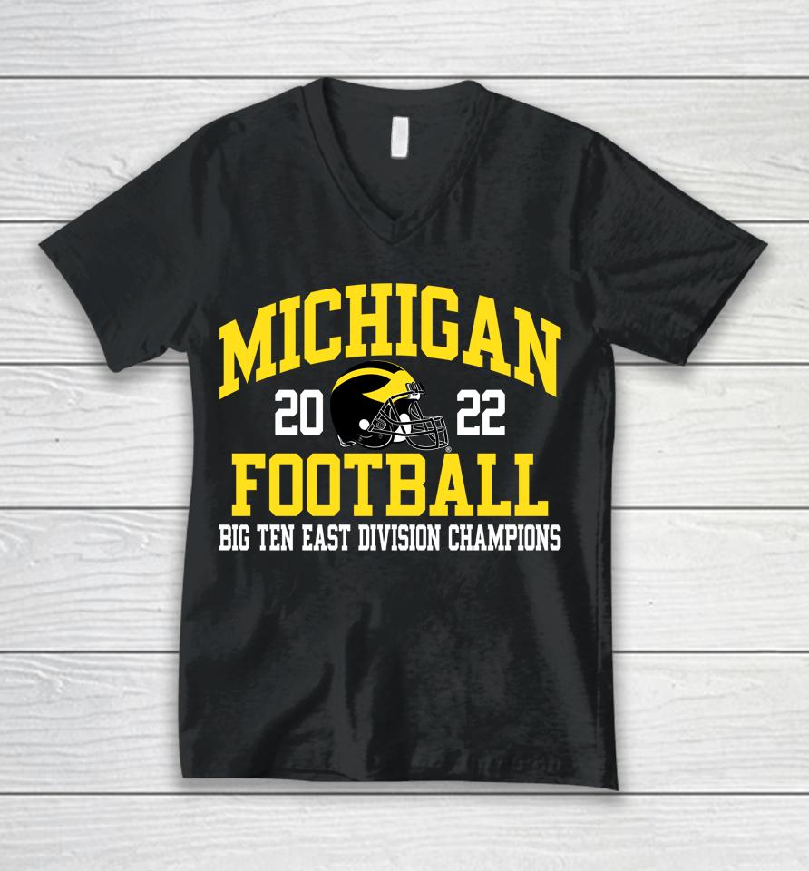 Mden Navy Michigan Football 2022 Big Ten East Champions Unisex V-Neck T-Shirt