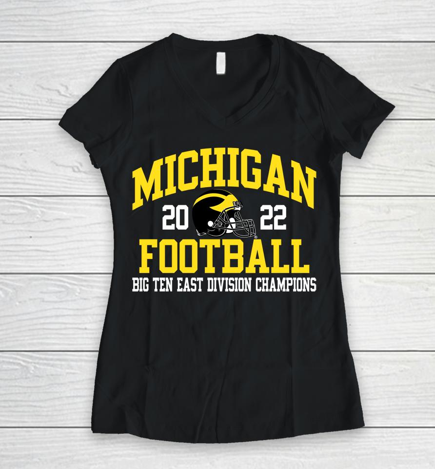 Mden Navy Michigan Football 2022 Big Ten East Champions Women V-Neck T-Shirt