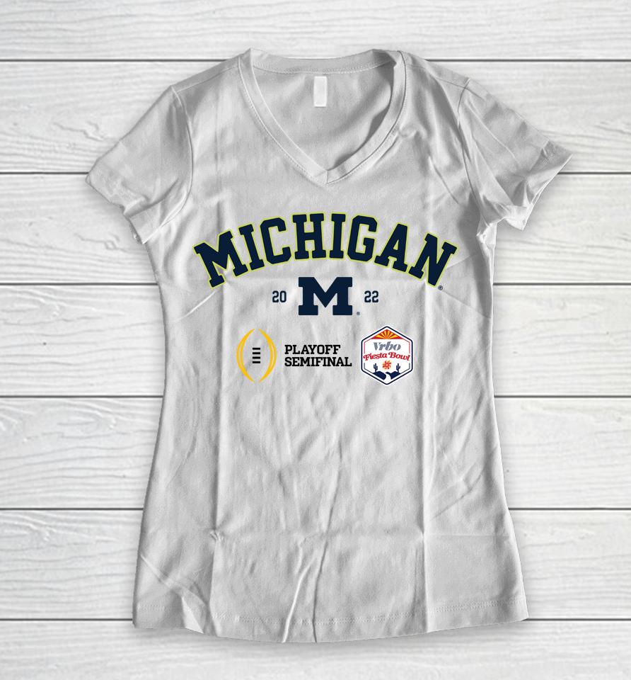 Mden Shop Michigan 2022 College Football Playoff Fiesta Bowl Women V-Neck T-Shirt