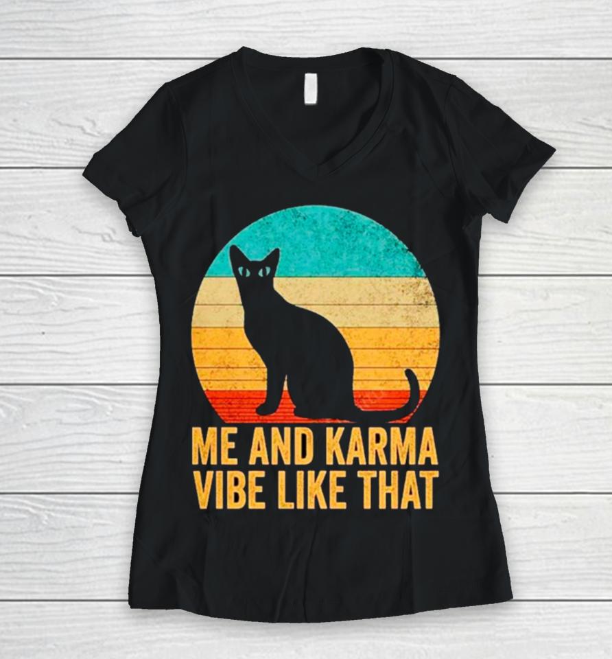 Me And Karma Vibe That Lazy Cat Vintage Women V-Neck T-Shirt