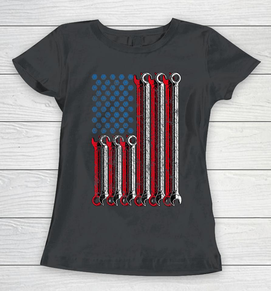 Mechanic Flag American Patriotic Flag Car Mechanic Usa Flag Women T-Shirt