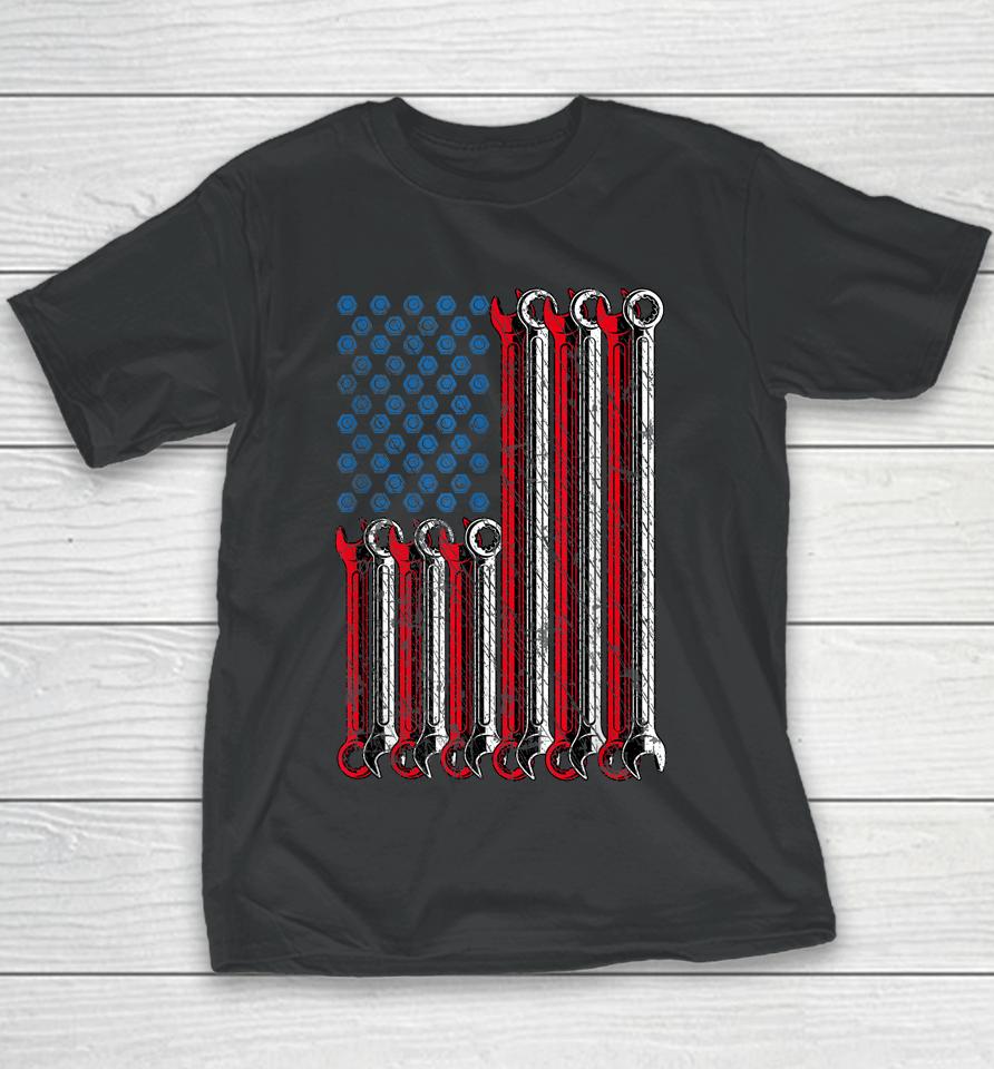 Mechanic Flag American Patriotic Flag Car Mechanic Usa Flag Youth T-Shirt