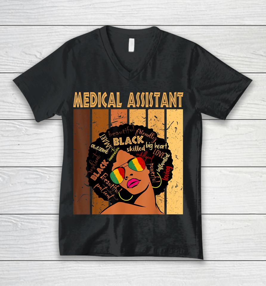 Medical Assistant Afro African American Black History Month Unisex V-Neck T-Shirt