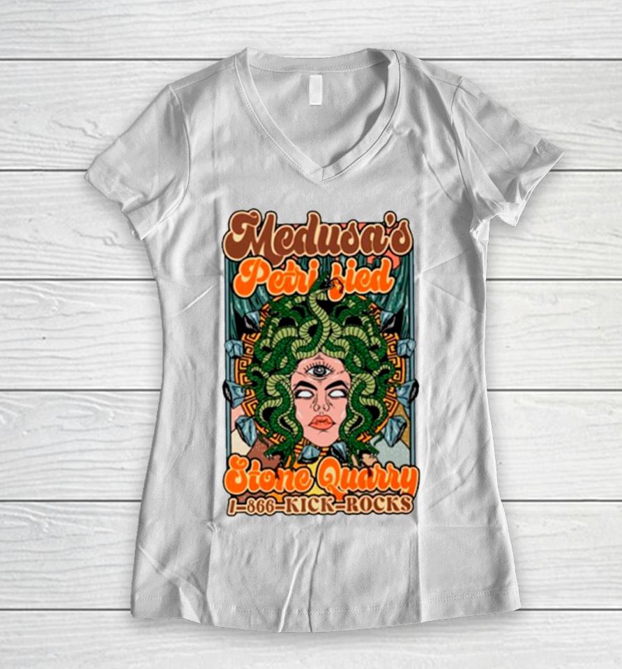 Medusa Petrified Ston Quarry 1 866 Kick Rocks Women V-Neck T-Shirt